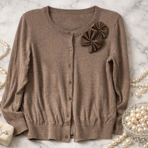 Old Navy Taupe Cardigan with Floral Detail — Size Large